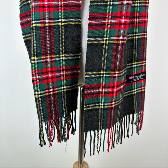 100% Cashmere Gray Red Plaid Scarf - Picture 3 of 5